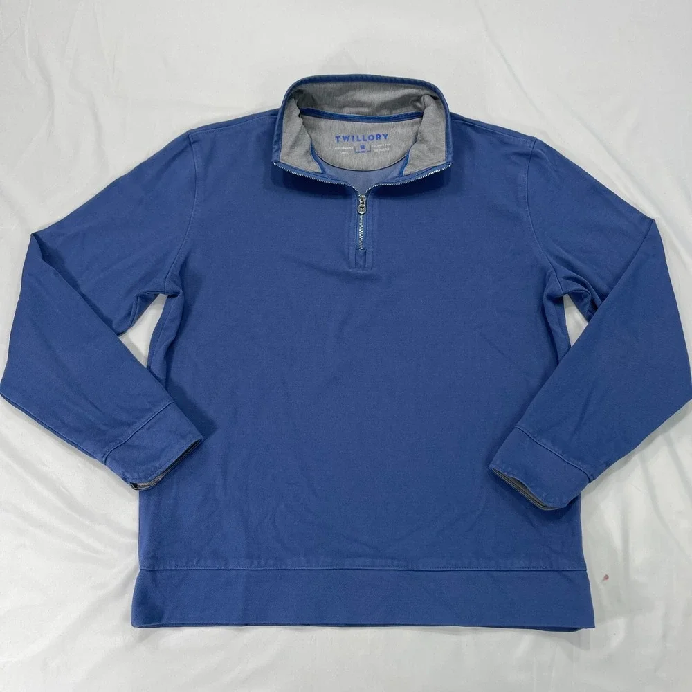 Twillory 1/4 Zip Tailored Fit Sweater Mens Medium Blue Pullover Performance Golf